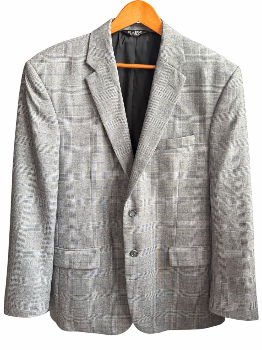 Jos. A. Bank Travelers Collection Gray Plaid Windowpane Wool Blazer 42R Tailored